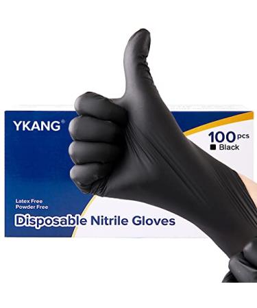 YKANG Black Disposable Nitrile Gloves Latex Free Disposable Gloves 100 PCS Nitrile Exam Gloves Food Safe Prep Cooking Gloves Large (Pack of 100)