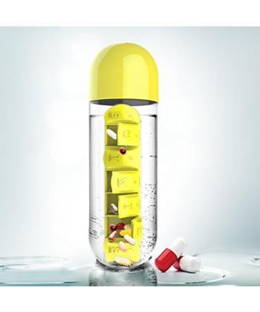 Asobu Combine Daily Pill Box Organizer with Water Bottle - 20 oz Black & Yellow | Perfect for Travel & Daily Use - Buy Online on GoSupps.com