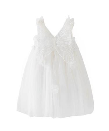 PythJooh Baby Girl Tulle Dress Toddler Girl Sleeveless Butterfly Wings Tutu Princess Dress Daisy Stars Sundresses for 0-4Years 9-12 Months Butterfly Wings With Flowers White