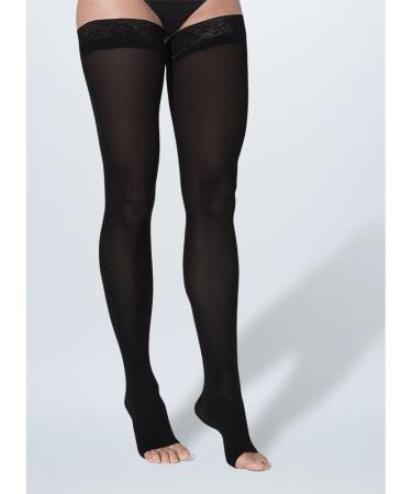 SIGVARIS Women’s Style Soft Opaque 840 Open Toe Thigh-Highs w/Grip Top 30-40mmHg - Large Long - Black Black LL - Large Long