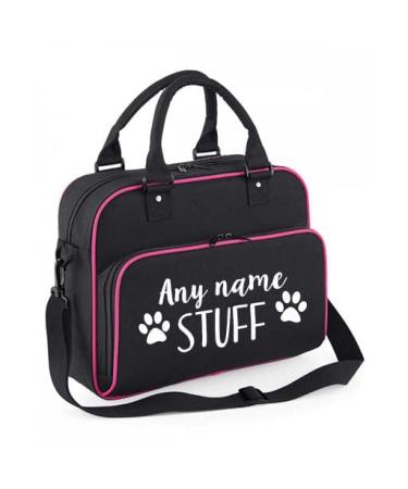 Spoilt Rotten Pets Black With Pink Piping Custom Personalised With Any Name 'Stuff'' Holdall Grooming Bag Pet Accessory Storage Bag