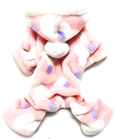 smalllee_lucky_store Small Dog Fleece Pajamas Pyjamas Pjs Dog Outfits Puppy Jumper Hoodie Jumpsuit Doggie Pullover Yorkie Chihuahua Clothes Heart Print Pink XL XL Heart