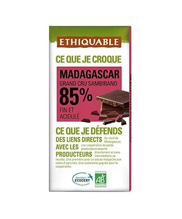 G n rique ETHIQUABLE - Dark Chocolate 85% Organic Cocoa from Madagascar - Intense Flavor Certified Organic - 100g - Pack of 4