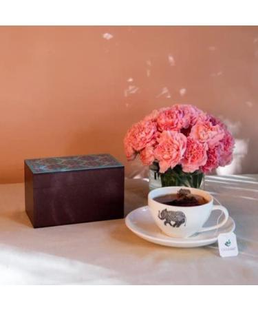 Octavius Floral Printed Wooden Caddy Tea Sampler Pack - 60 Enveloped Double Chamber Tea Bags, Assorted Black & Green Teas - Tea Sampler Variety Pack for Tea Lovers - Buy Online on GoSupps.com
