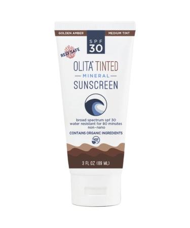 Olita Tinted Mineral Sunscreen SPF 30 Lotion - Golden Amber - 3 oz - Broad Spectrum  Chemical Free  All-Natural  Reef Safe  Organic  Zinc Sunblock  Water-Resistant