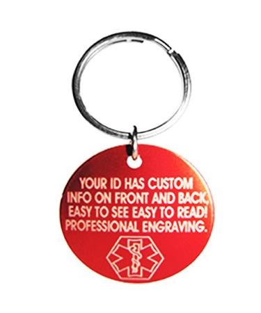 Custom Engraved Medical Alert Keychain Round Aluminum Red