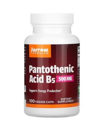 Jarrow Formulas Pantothenic Acid 500mg Vitamin B5 100 Vegan Capsules Lab Tested Gluten Free SOYA Free Vegetarian Non-GMO