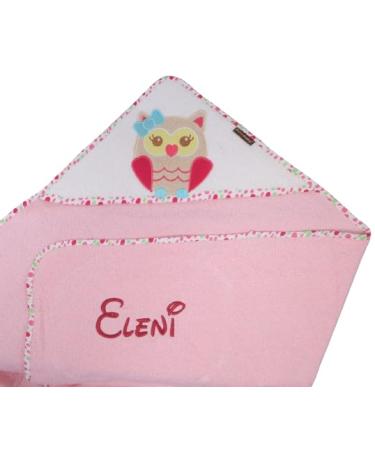 Hooded towel with embroidered name Towel WITH hood 100x100 cm Gift (Pink Owl 2)