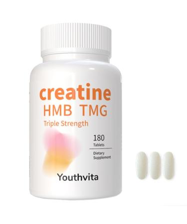 YOUTHVITA Creatine HMB TMG 180 Tablets Micronized Creatine Monohydrate with HMB & TMG Support Muscle Growth Athletic Performance Fast Workout Recovery 60 Servings