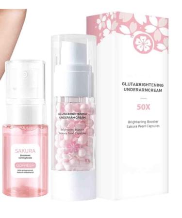 Sakura Gluta Brightening Underarm Deodorant Spray & Brightening Cream Whitening 50X Pearl Capsules Armpit Booster Serum Intimate Area Skin Lightening Cream Body Care Exfoliating Gel For Women