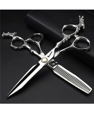 Hair Cutting Scissors Shears 6 Inch Hairdressing Scissors Professional Barbershop Scissors Hair Stylist Special Scissors Flat Teeth Scissors Set (Color : 6 inch 2PC-04)