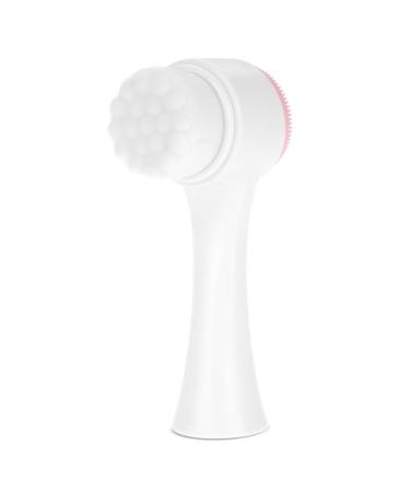 Exfoliating Face Brush 3D Double Facial Cleansing Brush Exfoliating Grease Removal Massage Tool () Pink