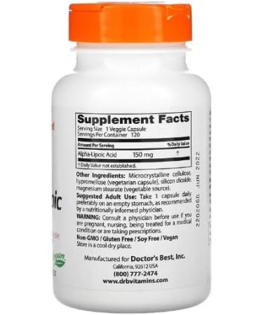 Doctors Best Alpha Lipoic Acid 150mg - Antioxidant Support Vegan Capsules for Healthy Blood Sugar & Nerve Health - 120 Count - Buy Online on GoSupps.com