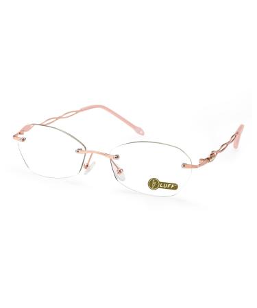 LUFF Rimless Reading Glasses for Women Blue Light Blocking Lightweight Metal Classic Computer Readers Anti Eyestrain 2.5X Pink