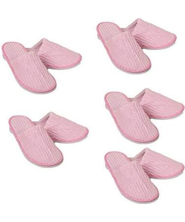 5 Pairs Disposable Guest Slippers - High-Quality Anti-Slip Coral Fleece - Universal Size - Ideal for Hotels & Parties - Pink (EU 40/41) - Buy Online on GoSupps.com