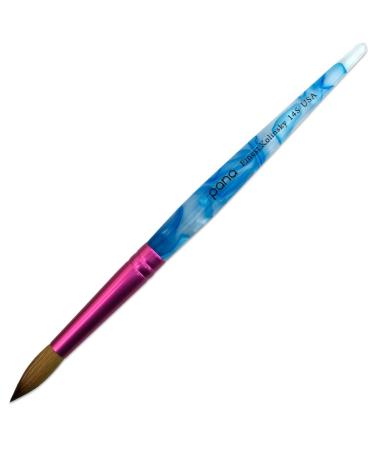 PANA Pure Kolinsky Hair Acrylic Nail Brush - Round Shape Pink Ferrule with White Swirl Blue Handle (Size 8) - Nail Brush for Acrylic Nail Application, Nail Extension, Manicure Pedicure Salon Beginner and Professional Size 8 White Swirl Blue