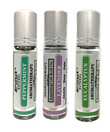 Best Essential Oil Roll On Gift Set Lavender Peppermint and Eucalyptus 10 mL Each by Sponix