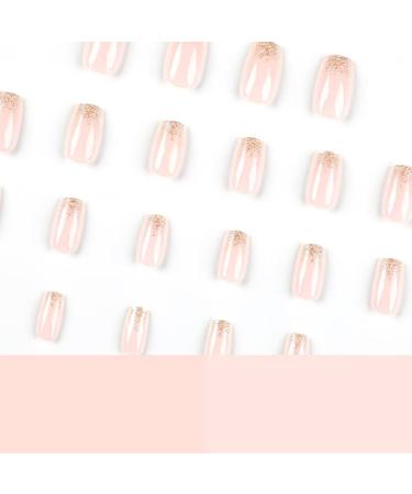 Quadratical Short Artificial Nails - 24pc Baby Boomer Color Gradient with Glue | White Gold Glitter Press-On Acrylic Nails for Women - BB15 - Buy Online on GoSupps.com