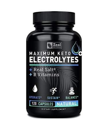 Keto Electrolyte Supplement (120 Capsules) Maximum Keto Electrolytes Supplements Pills w Real Salt, B Vitamins, Magnesium and Potassium Supplement - Salt Pills & Electrolyte Tablets