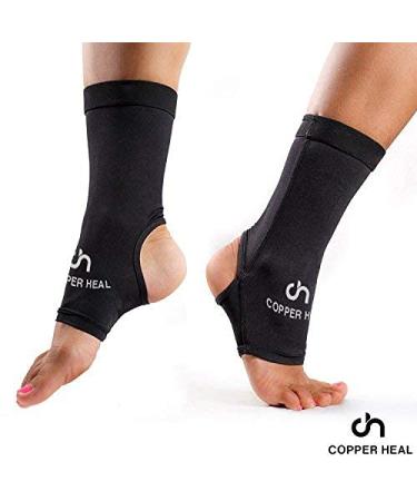 COPPER HEAL Ankle Compression Sleeve (Pair) | Copper Infused Socks for Arch Support Foot Swelling Achilles Tendon Pain Relief & Plantar Fasciitis - Best for Sports Injuries (Size L - Buy Online on GoSupps.com