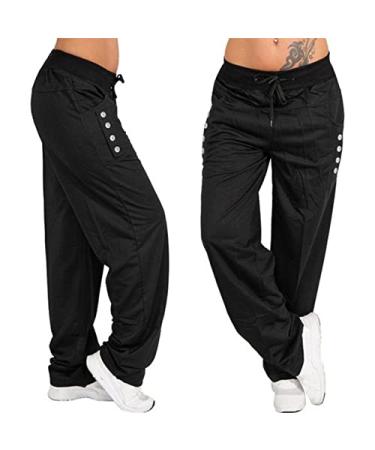 Handyulong Yoga Pants Women's Stretch Workout Relax Fit Super Soft Cargo Yoga Pants Wide Leg Palazzo Pants Trousers Pockets Large A00-black