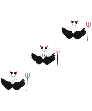 FRCOLOR 3 Sets Demon Wings Set Black Devil Costume Prop Devil Ear Headband Costume for Praty Devil Accessories Devil Pitchfork Costume Devil Costume for Horn Cosplay Supplies Feather