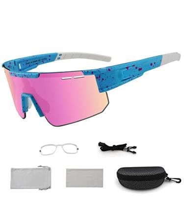 BangLong Cycling Sunglasses, UV 400 Eye Protection Polarized Baseball Sports Running Bike Glasses for Men Women Pink Lens