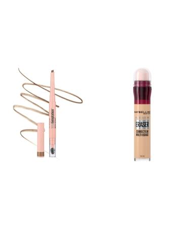 Maybelline Total Temptation Eyebrow Definer Pencil Blonde 1 Count & Maybelline Instant Age Rewind Eraser Dark Circles Treatment Multi-Use Concealer 120 1 Count (Packaging May Vary) BLONDE Eyebrow Pencil + Concealer