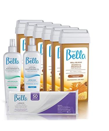 Depil Bella Roll on Honey and Propolis Depilatory Wax, Body Waxing, Hair Removal Wax-Cartridge for Men-Women, home self waxing. Sensitive Skin, Dermatologically tested, Painless (6 PACK+COMBO)