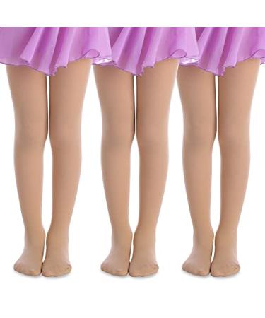ZIHUA 3 Pairs Ballet Tights For Girls Students School Footed Dance Tights Age 2-10 Beige Medium