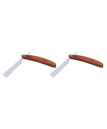 2PCs straight shaver vintage folding shaving shaving razor manual razor old fashion beard razor with wooden handle barber razor tools