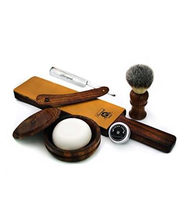 Shaving Brush Leather Strop Wooden Bowl Soap & Leather Strop Paste.