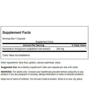 Swanson Resveratrol 250mg - High Potency Antioxidant Supplement | 30 Capsules - Buy Online on GoSupps.com