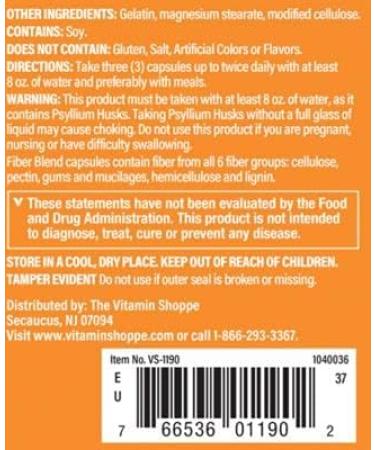 Vitamin Shoppe Fiber Blend - Digestive Health Support (100 Capsules) - Buy Online on GoSupps.com