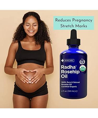 Radha Beauty USDA Certified Organic Rosehip Seed Oil 4 fl oz - Cold Pressed Moisturizing Oil for Face, Hair, Skin & Nails - Buy Online on GoSupps.com