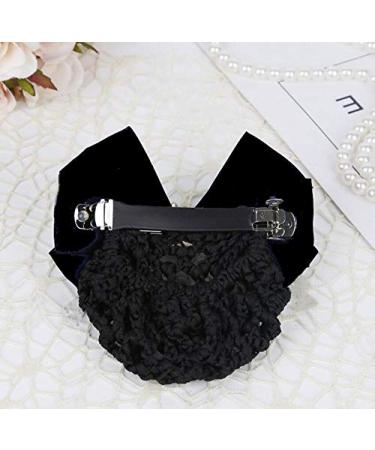Black Bowknot Hair Bun Cover Net - Satin Ribbon French Clip for Women - Hair Accessories for Stewardess, Banks, Hotels - Buy Online on GoSupps.com