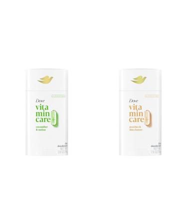 Dove VitaminCare+ Aluminum Free Deodorant Stick Cucumber & Melon 2.6 oz and Peaches & Shea Butter 2.6 oz Bundle