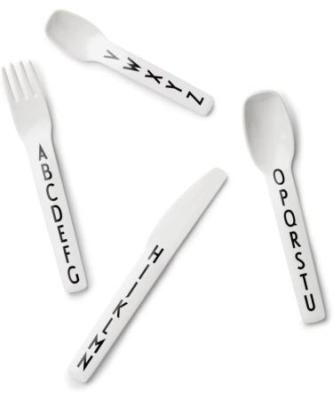 Design Letters Tritan Cutlery for Baby and Kids 4 Pcs. - BPA-Free, BPS-Free, and EA-Free | A-Z Alphabet Print | Drop-Safe & Dishwasher Safe - White Cutlery - Buy Online on GoSupps.com