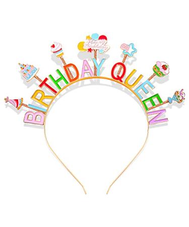 NVENF Birthday Headband Birthday Girl Headbands Happy Birthday Crown Cake Candy Birthday Tiara for Girls  Birthday Accessory Pattern D
