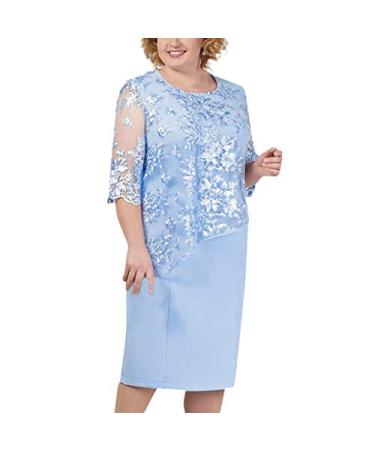 Womens Plus Size Sheath Dress with Floral Lace Top - Knee Length Work Casual Party Cocktail Dresses (XXXL, Blue-1)