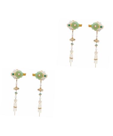 Beaupretty 2 Pairs tassel hair clip Flower Hair Clip hair barrettes for women Chinese Style Hair Clips Bridal Hair Clips decorative chopsticks womens accessories antique jade bride pearl