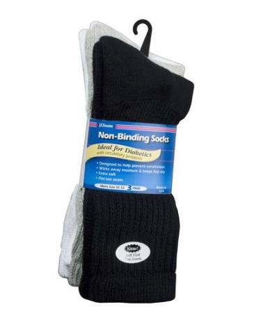 J.T. Foote - Non Binding Diabetic Socks Crew Mens 3pk - Combo (1 pr ea: Black White Heather) Size 10-13