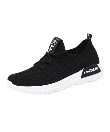 Platform Fashion Sneakers for Women Thick Bottom Hollow Breathable Lace-Up Non-Slip Shock Absorbing Heighten Sneakers Closed Toe Casual Beach Shoes Non-Slip Roman Shoes 8 Black