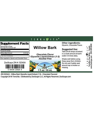 Willow Bark Glycerite Liquid Extract (1:5) - Chocolate Flavor | 1 oz | Buy Internationally - Buy Online on GoSupps.com