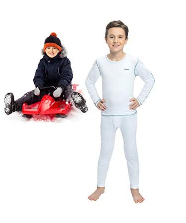 Thermal Underwear for Boys (Thermal Long Johns) Sleeve Shirt & Pants Set, Base Layer w/Leggings Bottoms Ski/Extreme Cold White Small