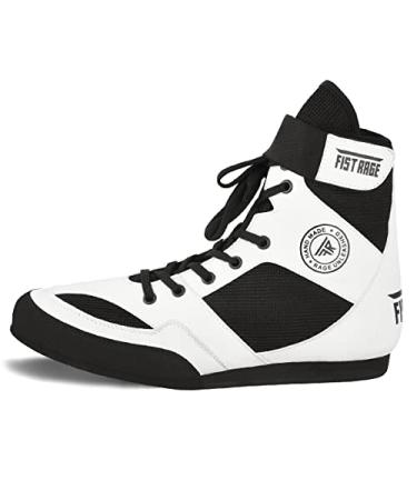 FISTRAGE Boxing Shoes Leather Kick Fighting Training Mesh Unisex Pro Men's and Youth Genuine Light Weight Boot | Shoe for Adults 9.5 Women/8 Men White/Black