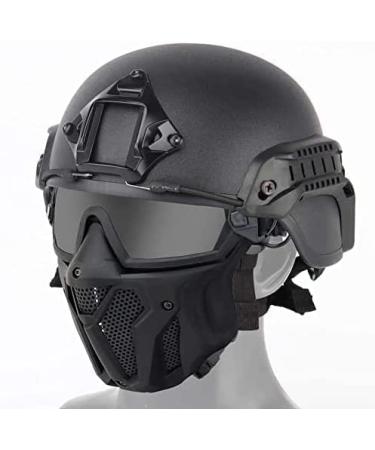 Tactical Fast Helmet with Detachable Anti-Fog Goggles and Breathable Mask, for Airsoft Paintball Hunting and Shooting CS Outdoor Sports Black One Size