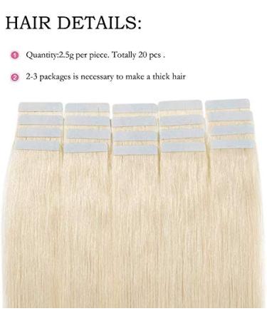 Buy SEGO TAPE Hair Extensions - 20 Tressen Remy Hair Platinum Blonde #60 12 (30cm) with 10 Free Tapes - 40g - Fast International Shipping - Buy Online on GoSupps.com