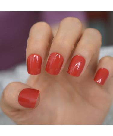 24pcs UV Shiny Red Square Fake Nails Kit - Short False Nail Tips for Office & Home Wear - Buy Online on GoSupps.com