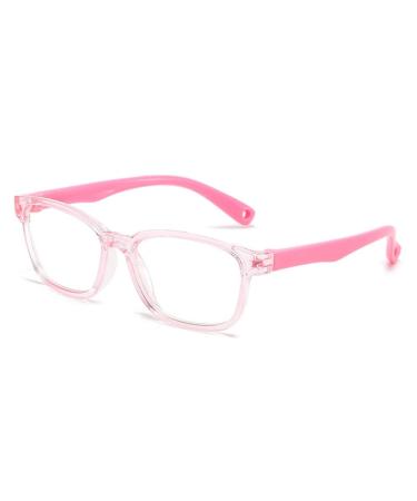 kurkip Blue Light Blocking Silica Glasses for Kids Children's Computer Glasses for Age 4-13 Unbreakable Frame Anti-Blue Ray Glasses With Case Anti UV400 & Eyestrain Pink